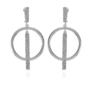 Silvertone Hoop Drop Clip On Earrings