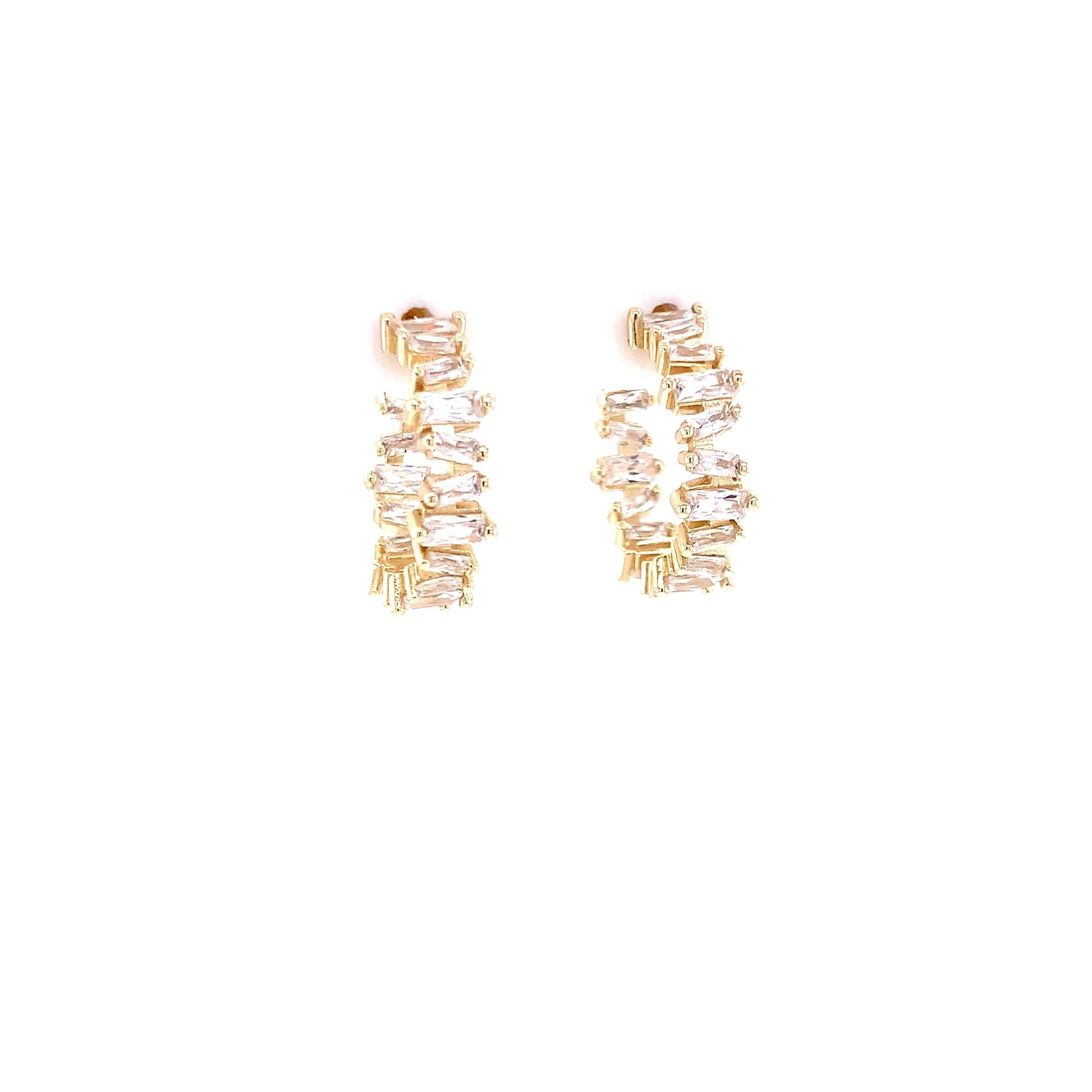 Small Hoop Earrings With Baguette Design