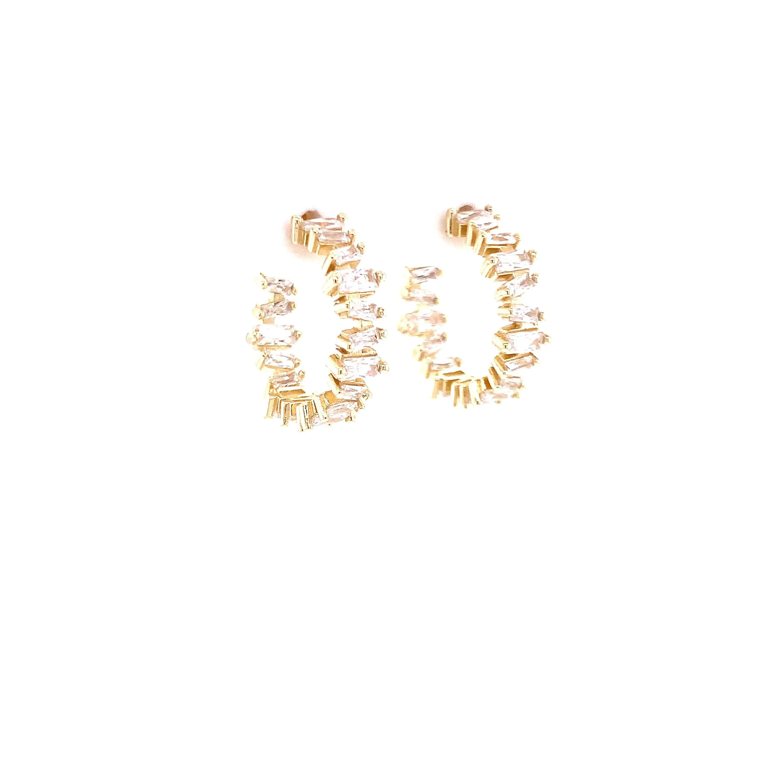 Small Hoop Earrings With Baguette Design