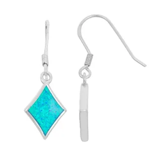 Sterling Silver Blue Inlay Diamond Shaped Earrings