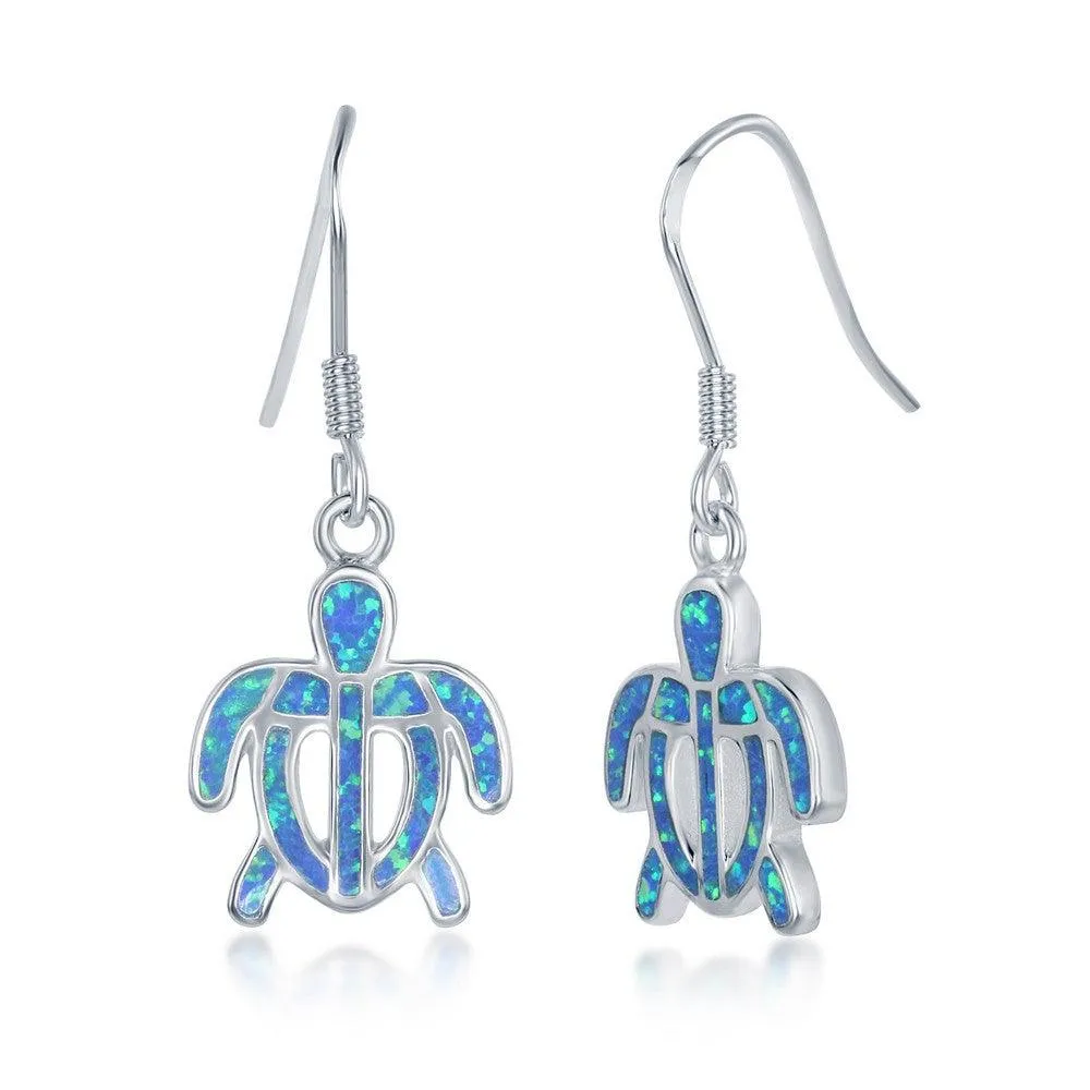 Sterling Silver Blue Inlay Opal Tortoise Earrings
