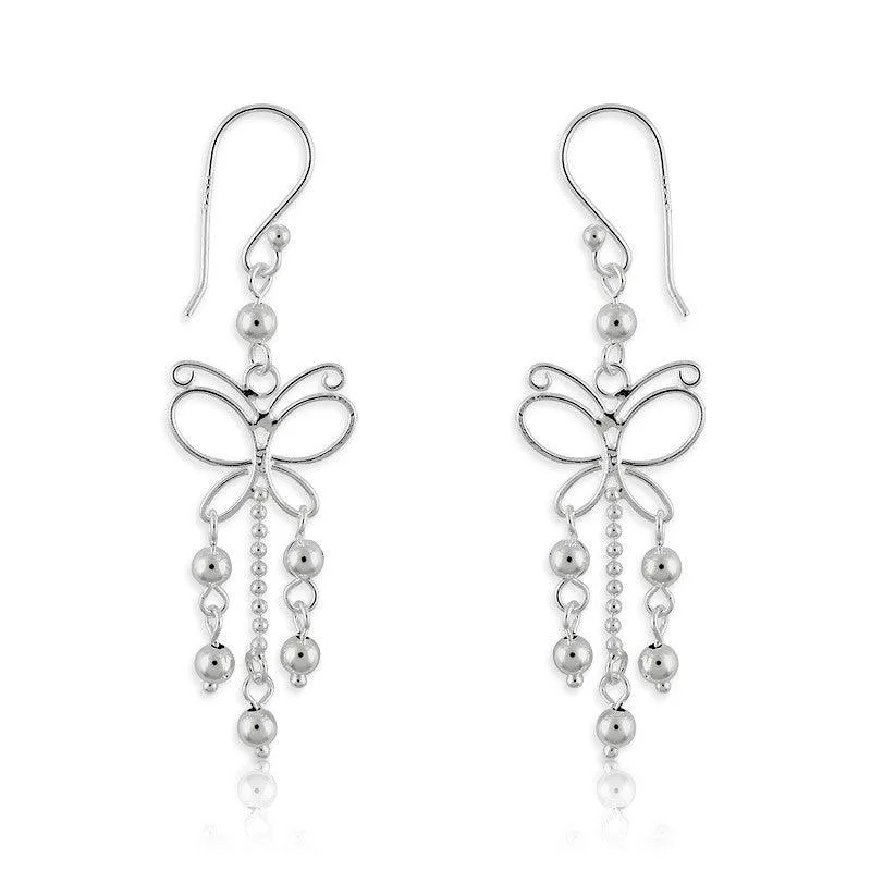Sterling Silver Butterfly with Beads Earrings