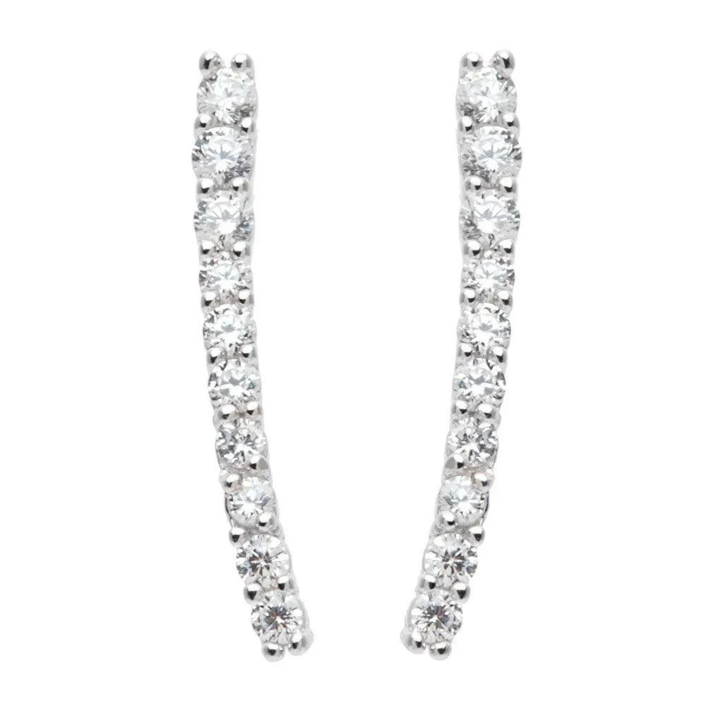 Sterling Silver CZ Slightly Curved Stick Earrings