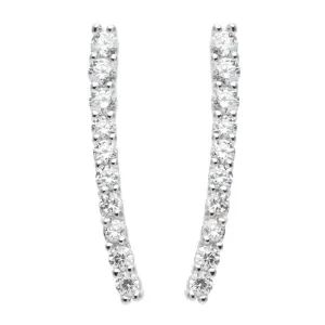 Sterling Silver CZ Slightly Curved Stick Earrings