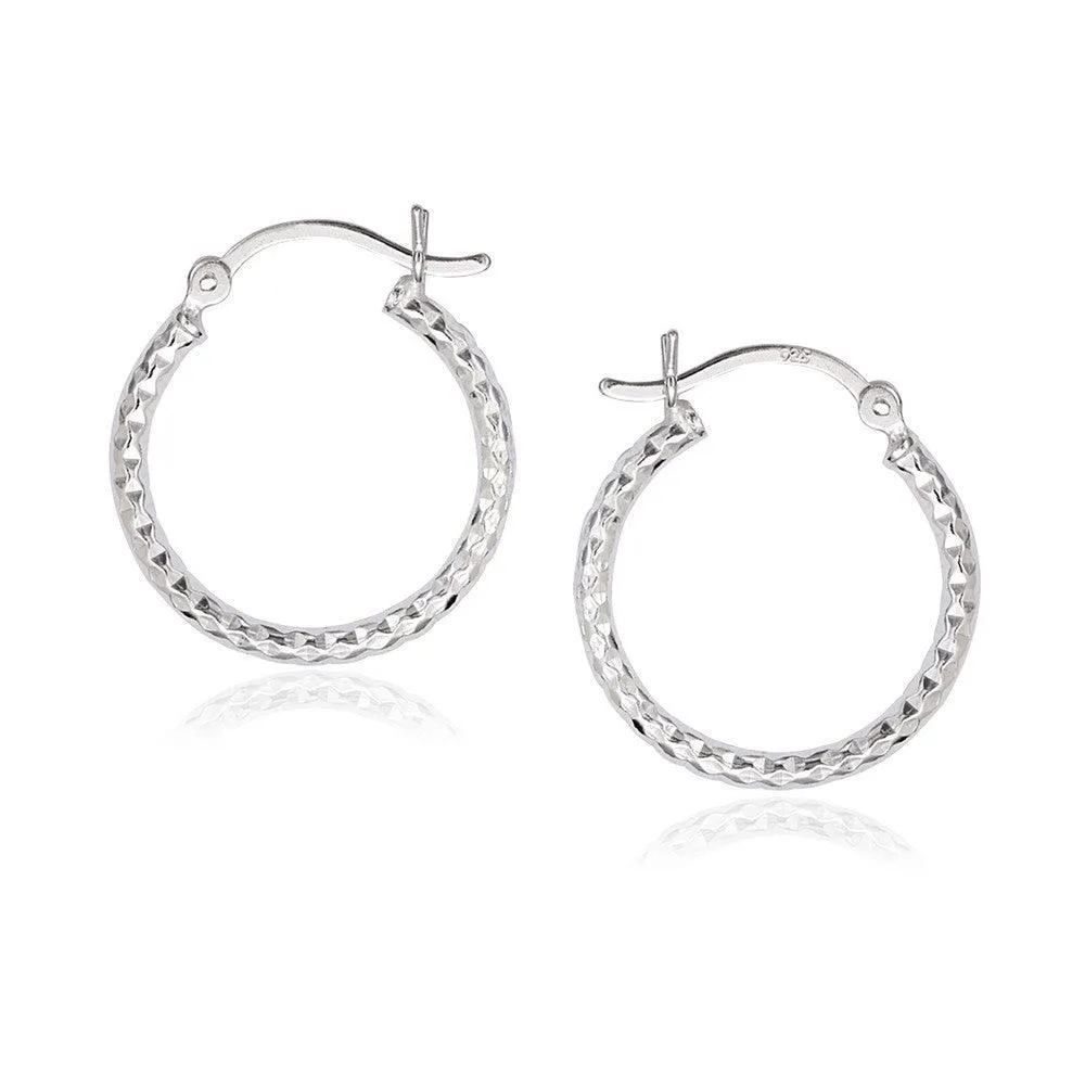 Sterling Silver Diamond Cut Hoop Earrings, 20 mm
