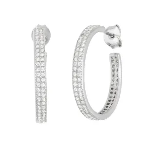 Sterling Silver Double Row 20mm CZ Hoop Earrings