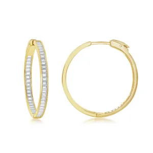 Sterling Silver Gold Plated Baguette CZ Earrings, 4 x 35 mm