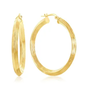 Sterling Silver Gold Plated Designed Hoop Earrings, 35mm