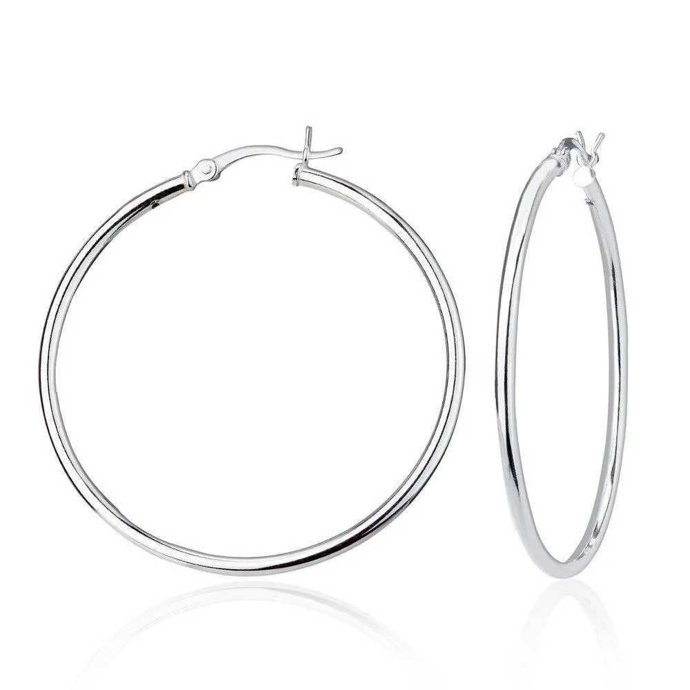 Sterling Silver High-Polished Hoop Earrings, 2 x 45 mm