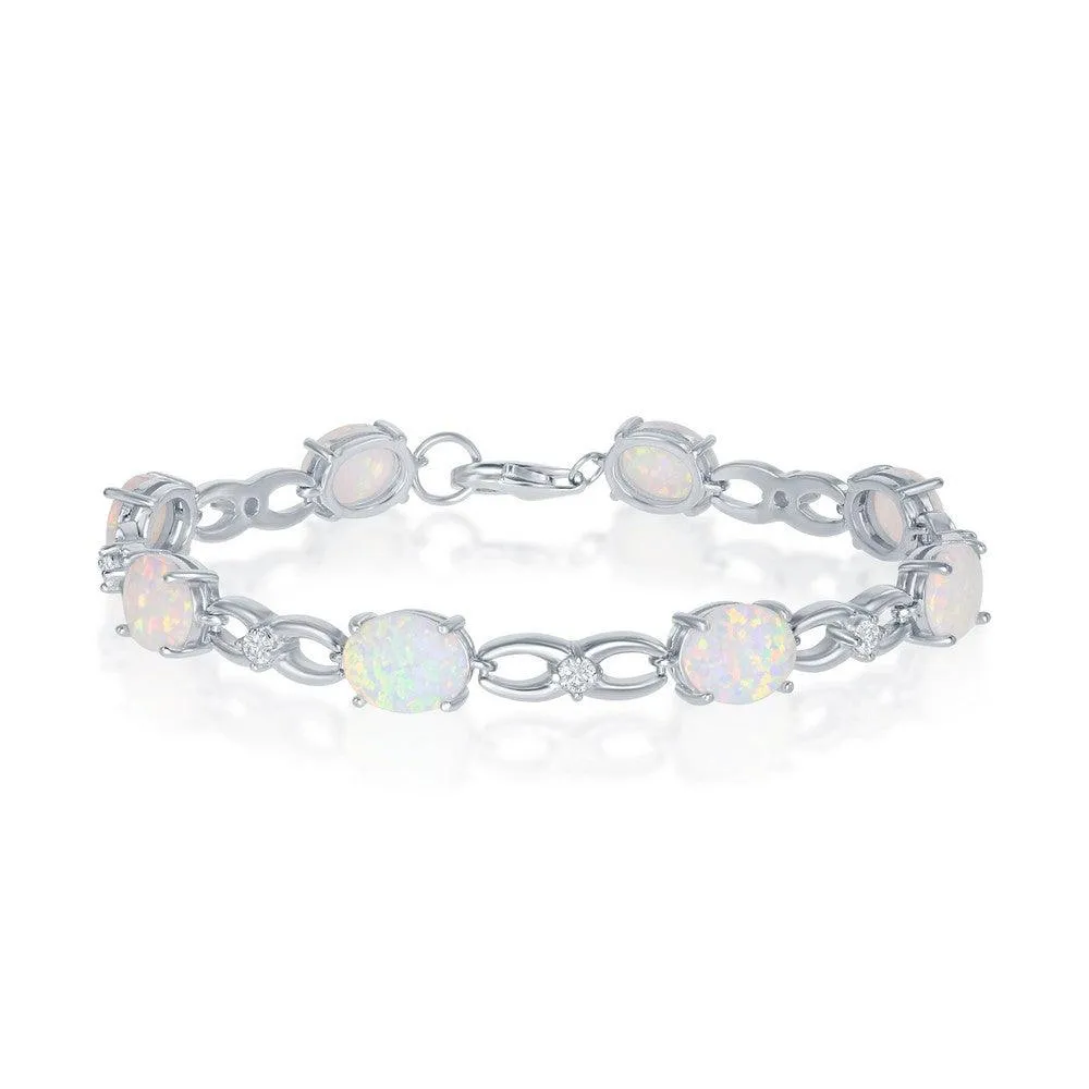Sterling Silver Infinity White Opal and CZ Bracelet, 7.25"