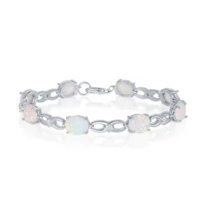 Sterling Silver Infinity White Opal and CZ Bracelet, 7.25"