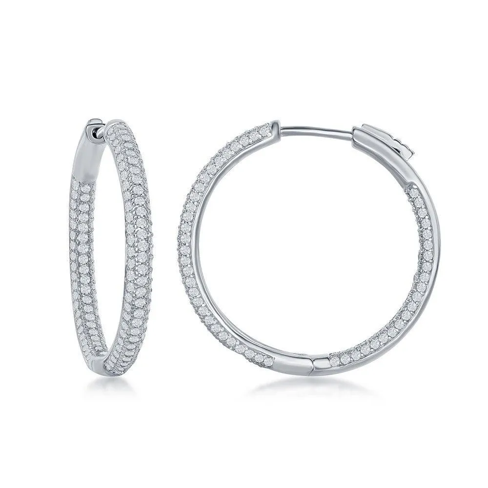 Sterling Silver Micro Pave CZ Hoop Earrings, 3 x 30 mm