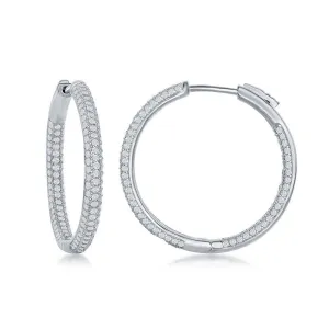 Sterling Silver Micro Pave CZ Hoop Earrings, 3 x 30 mm