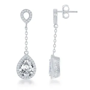 Sterling Silver Open CZ Circle Dropdown CZ Earrings