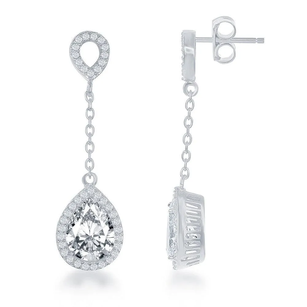 Sterling Silver Open CZ Circle Dropdown CZ Earrings