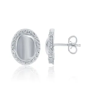 Sterling Silver Oval Beaded Border Stud Earrings