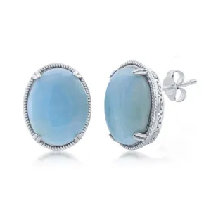Sterling Silver Oval Larimar Filigree Stud Earrings