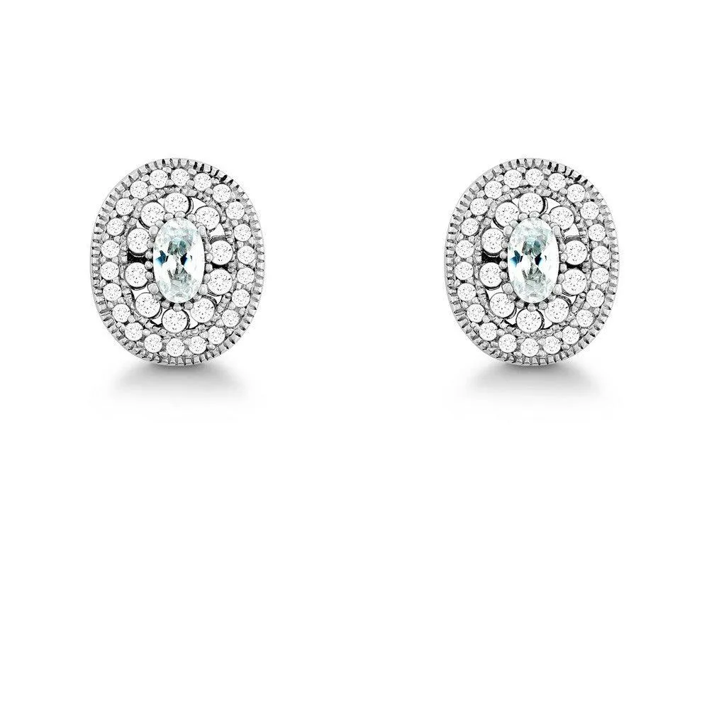 Sterling Silver Oval Micro Pave Stud Earrings