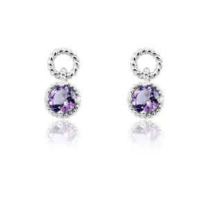 Sterling Silver Purple Twisted Wire Circle Earrings