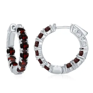 Sterling Silver Red Garnet Gemstone Hoop Earrings