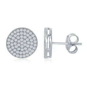 Sterling Silver Rhodium Plated Micro Pave Stud Earrings