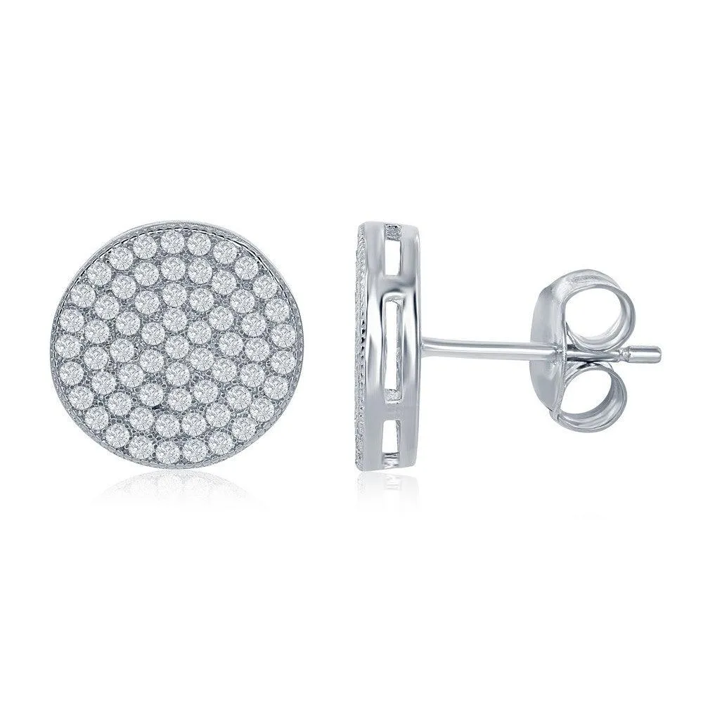 Sterling Silver Rhodium Plated Micro Pave Stud Earrings
