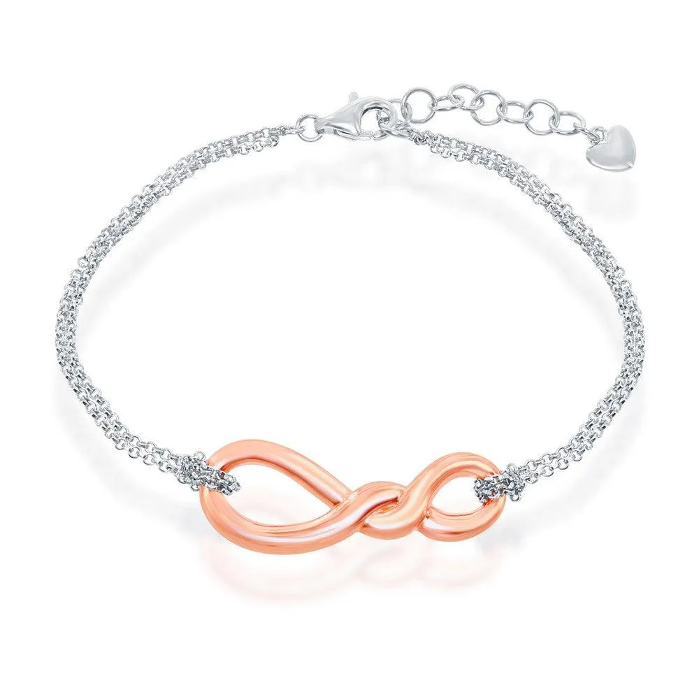 Sterling Silver Rose GP Infinity Knot Double Strand Bracelet, 7"