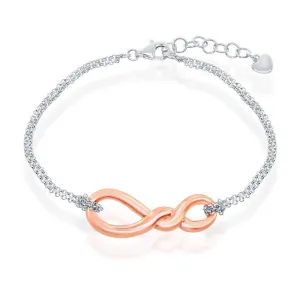 Sterling Silver Rose GP Infinity Knot Double Strand Bracelet, 7"