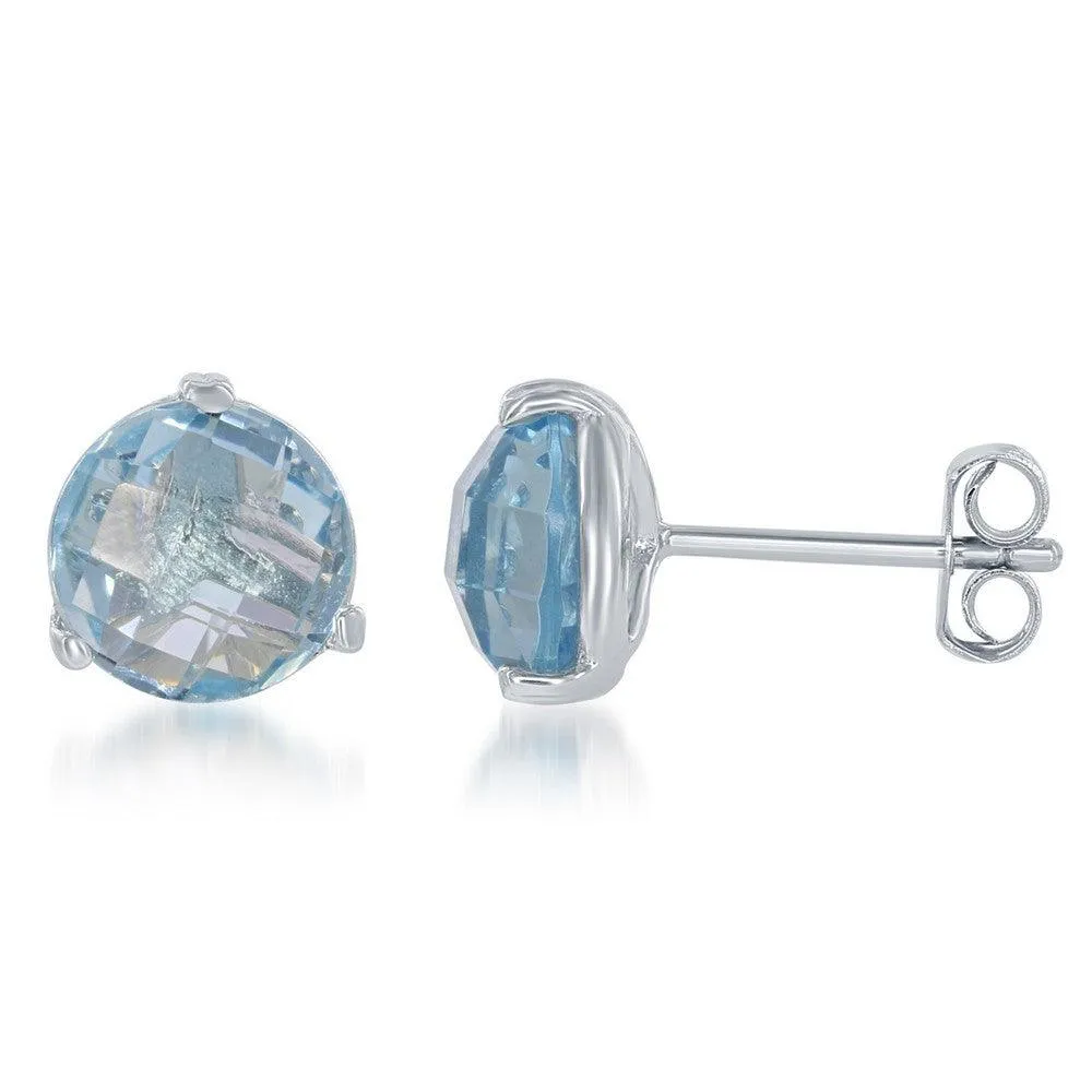 Sterling Silver Round Blue Topaz Stud Earrings