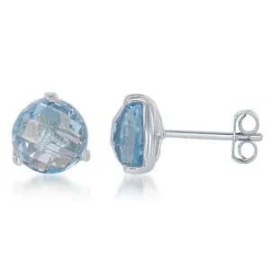 Sterling Silver Round Blue Topaz Stud Earrings