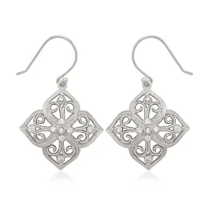 Sterling Silver Square Fancy Design CZ Earrings