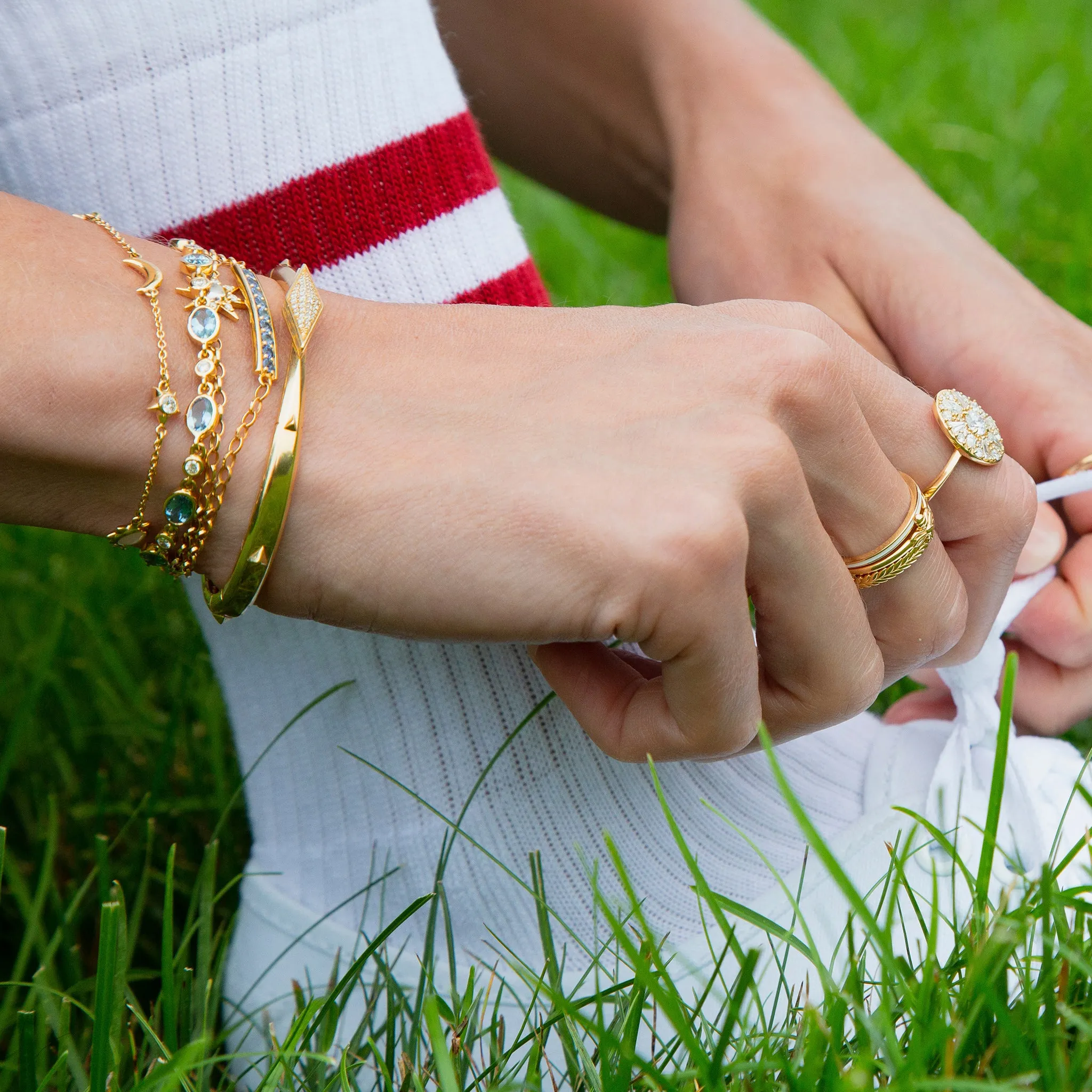 Sun, Moon and Stars Diamond and Moonstone Chain Bracelet