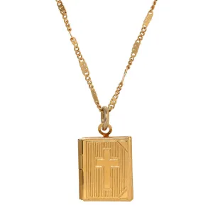 Symbols Of Faith Double Photo Locket Bible With Cross Pendant Necklace 15"