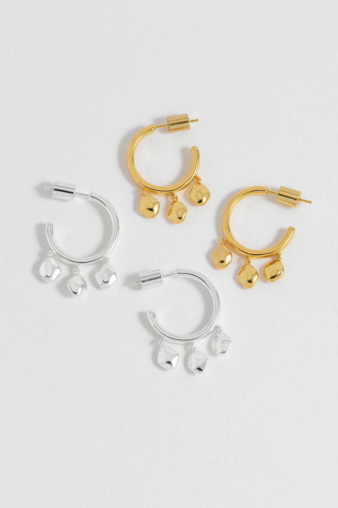 Triple Pebble Hoop Earrings