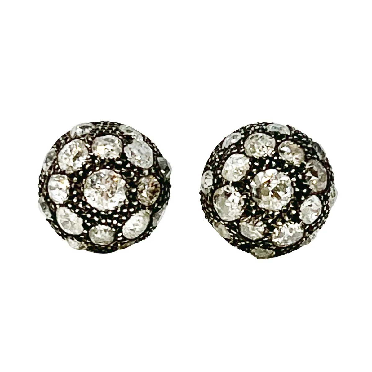 Victorian Silver and 14K White Gold Dome Earrings with Diamonds
