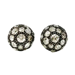 Victorian Silver and 14K White Gold Dome Earrings with Diamonds