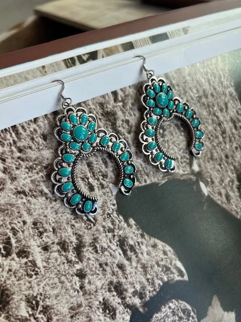 Western Concho Squash Blossom Dangle Earrings