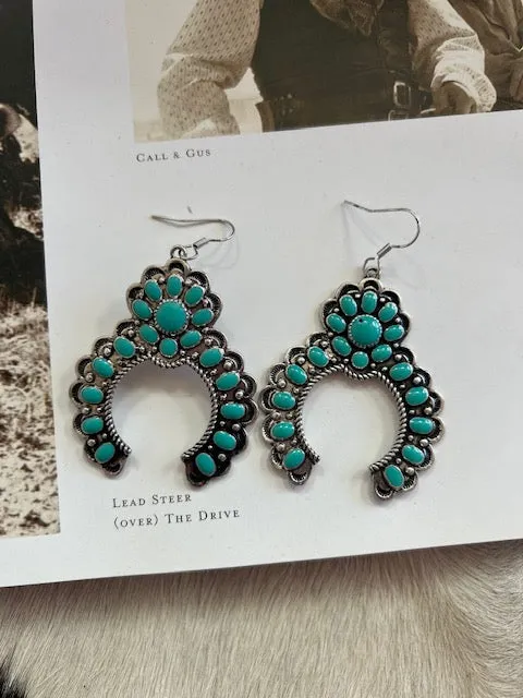 Western Concho Squash Blossom Dangle Earrings
