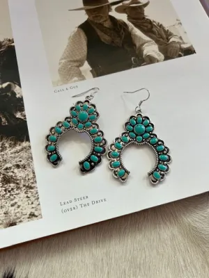 Western Concho Squash Blossom Dangle Earrings