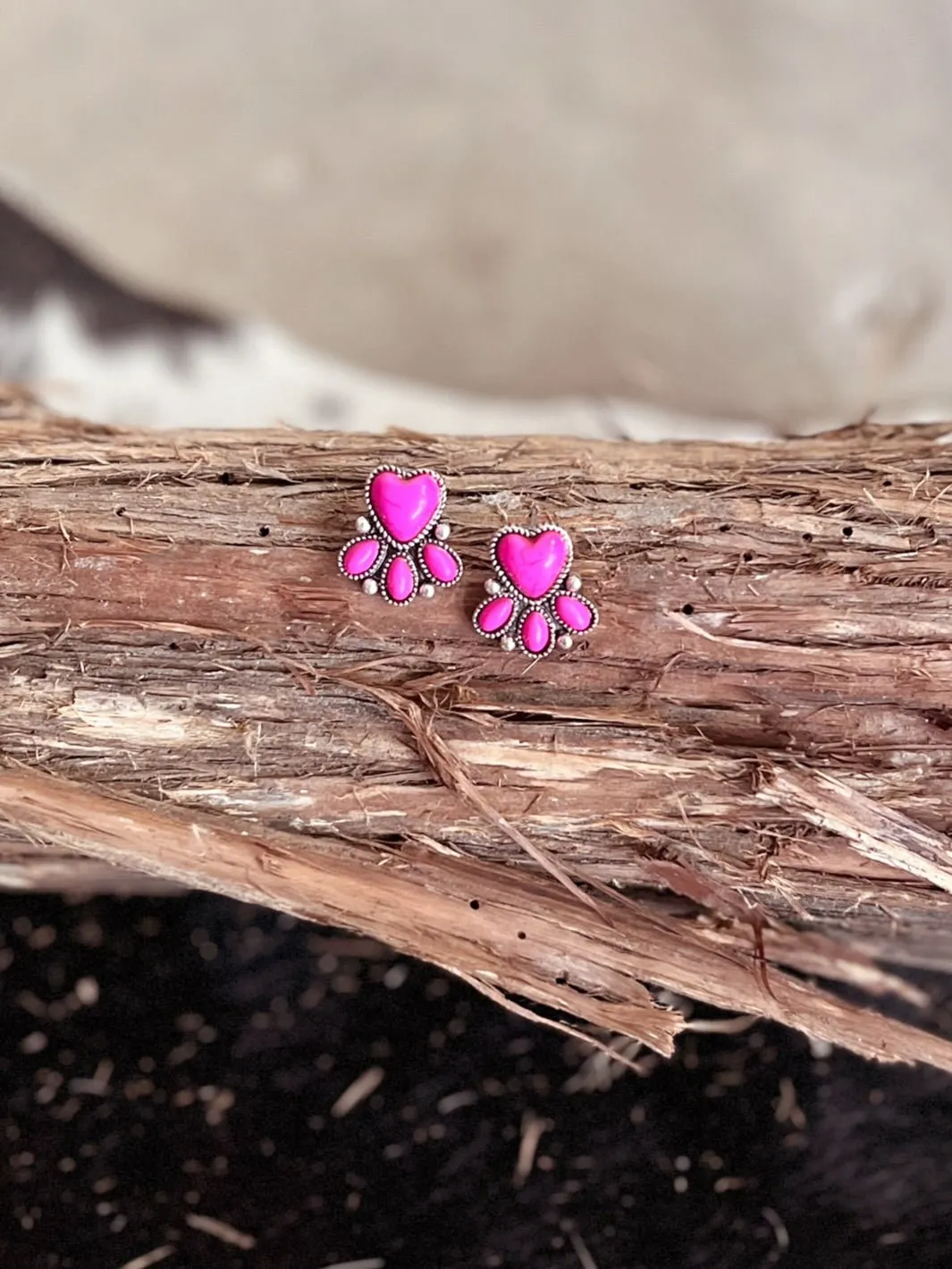 Western Style Stone Heart Post Earrings - 3 Colors Available