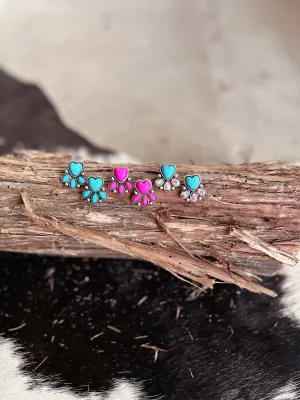 Western Style Stone Heart Post Earrings - 3 Colors Available