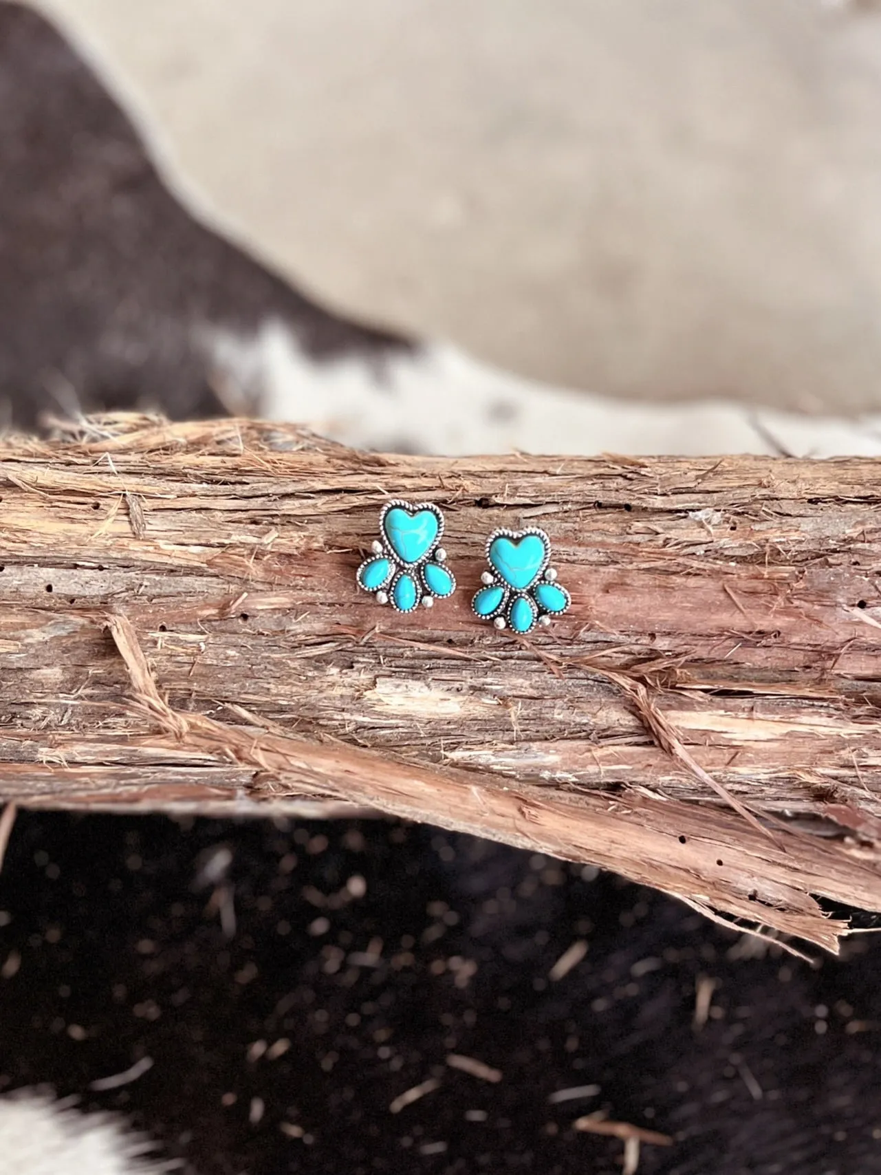 Western Style Stone Heart Post Earrings - 3 Colors Available