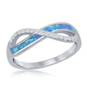 Women's Ring - Sterling Silver CZ and Blue Opal Infinity, Size 9 | W-2524-9