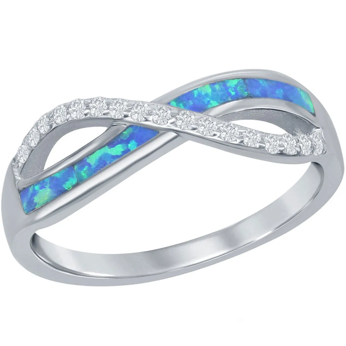 Women's Ring - Sterling Silver CZ and Blue Opal Infinity, Size 9 | W-2524-9