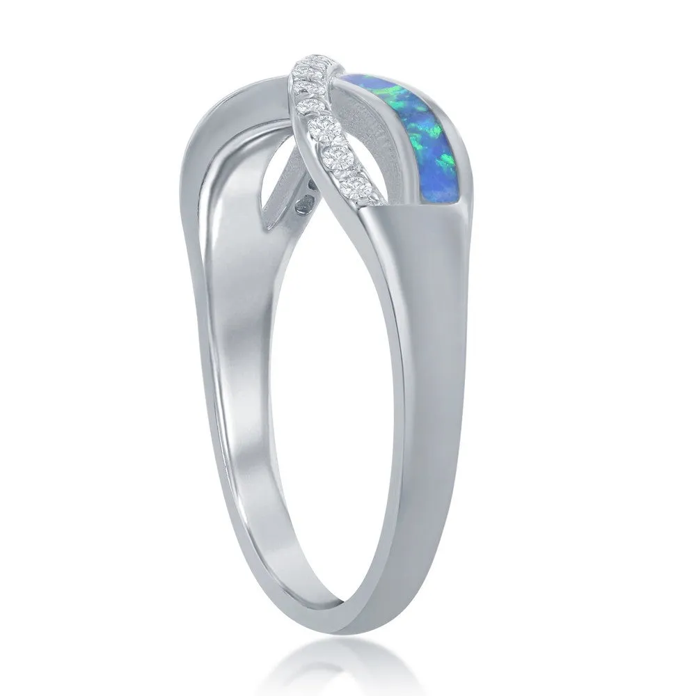 Women's Ring - Sterling Silver CZ and Blue Opal Infinity, Size 9 | W-2524-9