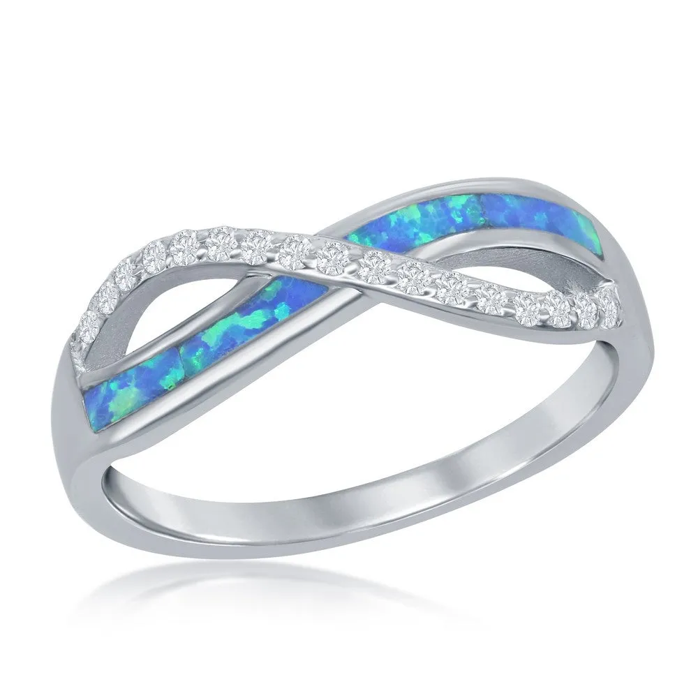 Women's Ring - Sterling Silver CZ and Blue Opal Infinity, Size 9 | W-2524-9