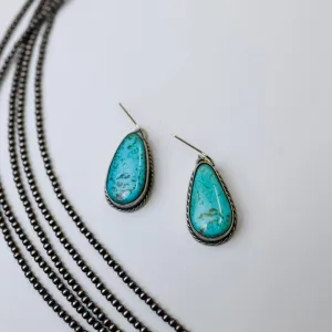 Zia | Genuine Navajo Turquoise Stone Dangle Earrings with Sterling Silver Rope Edge